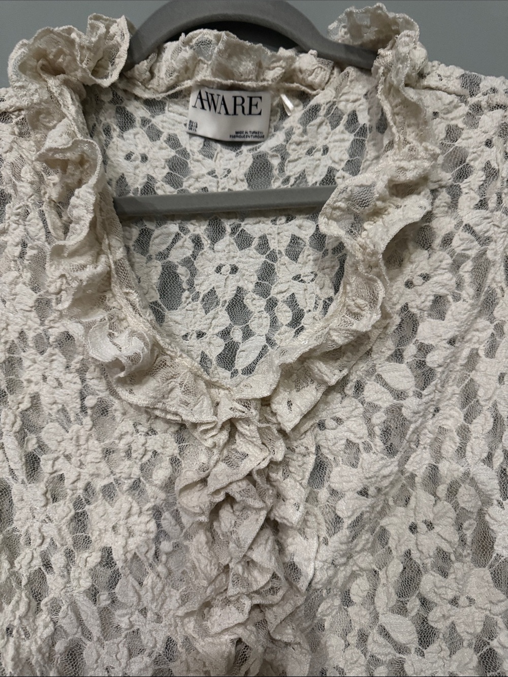 Women's Cream Lace Ruffle Blouse